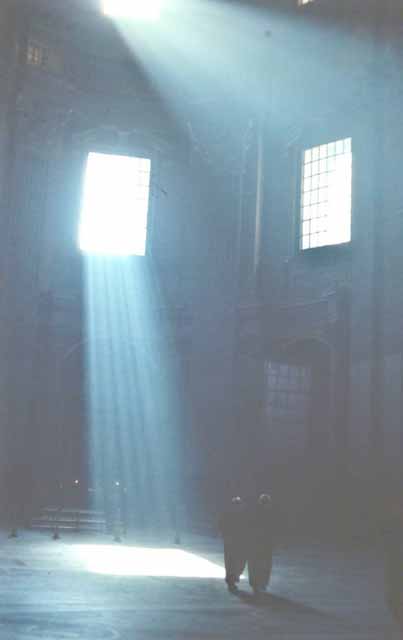 Rays through window in church